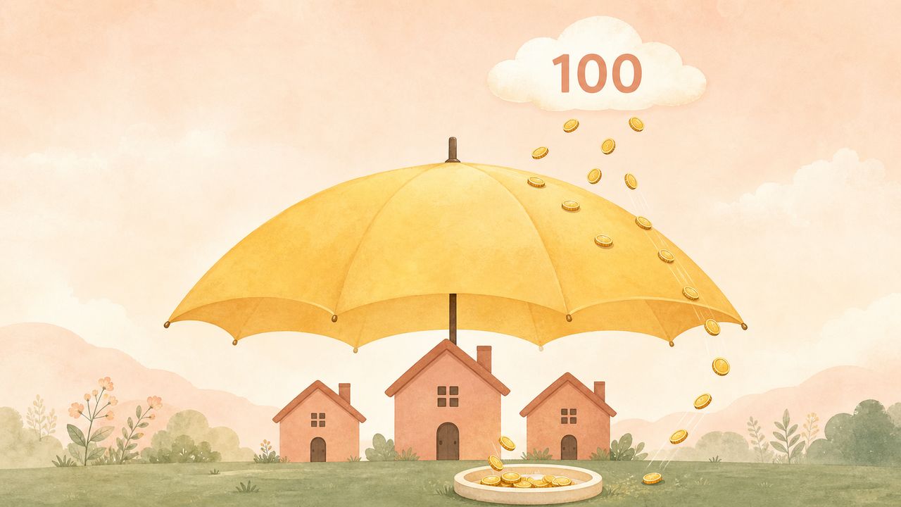 자녀장려금 2026 자녀 1인당 100만원 안전망 - 우산 아래 가구 와이드 일러스트