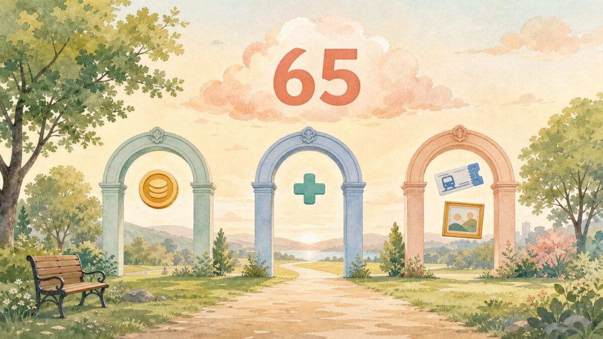 만 65세 노인 혜택 - 65 구름과 세 개의 게이트 와이드 일러스트