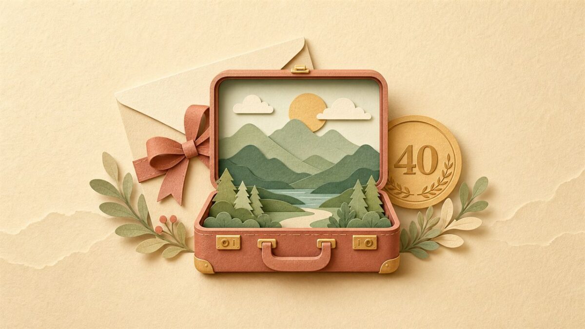 휴가지원금 - 트렁크와 산 paper-cut
