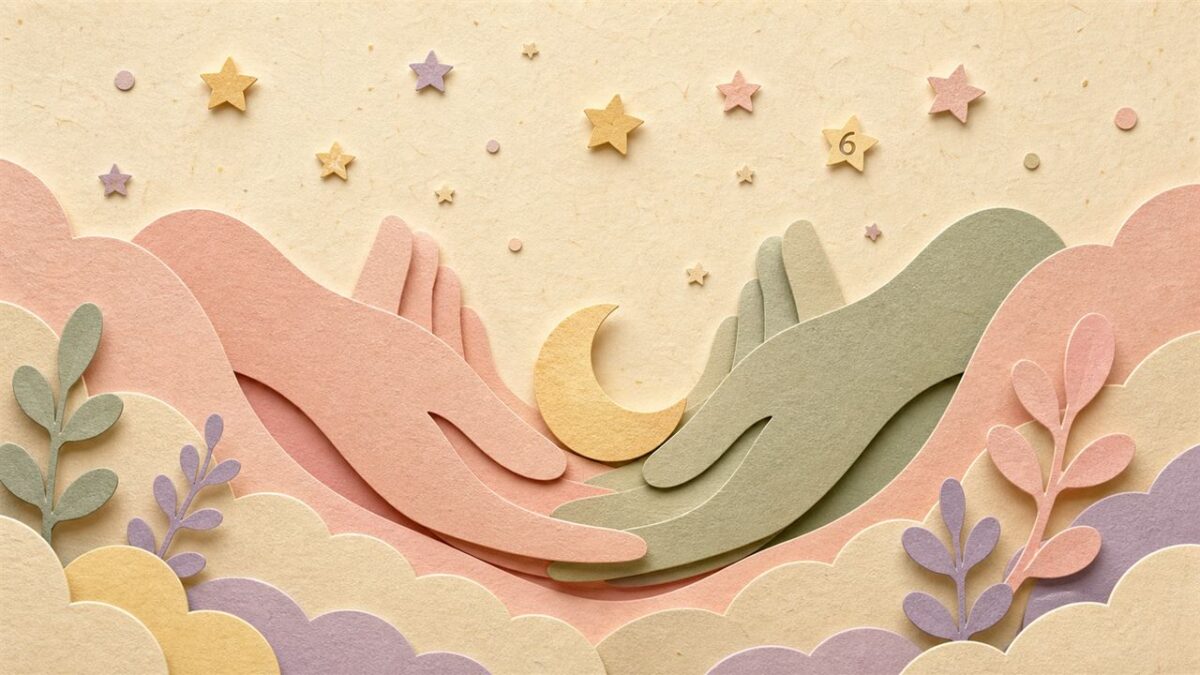 육아휴직 - 손과 초승달 paper-cut