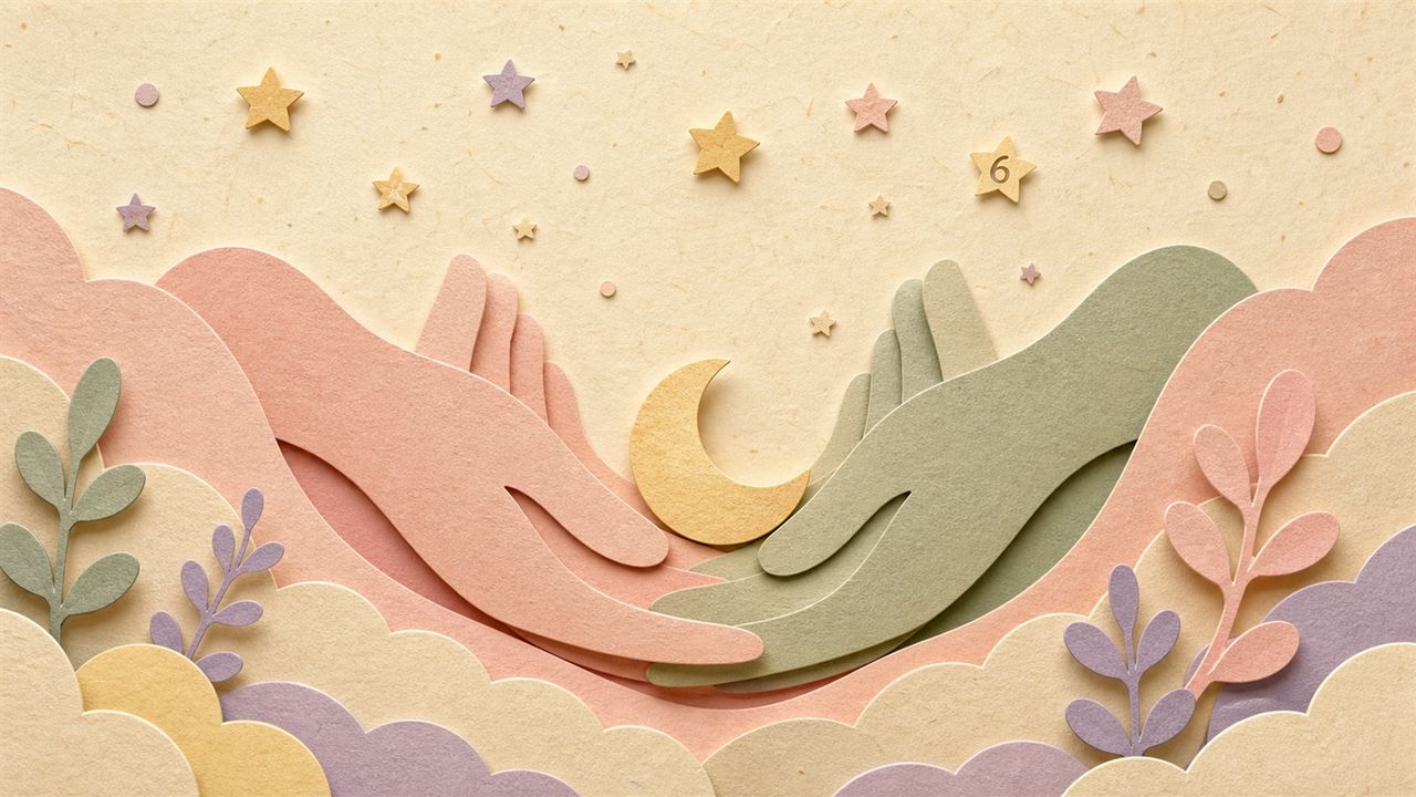 육아휴직 - 손과 초승달 paper-cut